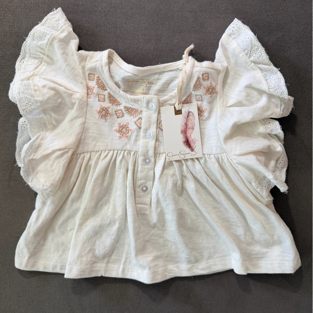 Jessica Simpson White Baby Top with Embroidered Detail